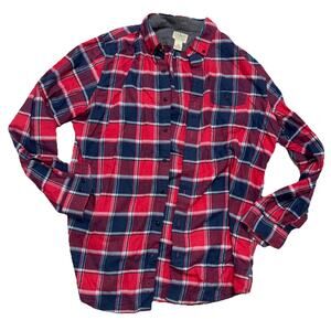 LL Bean Plaid Flannel Shirt Men’s Large Tall Red Blue White Slight Fitted (n17)